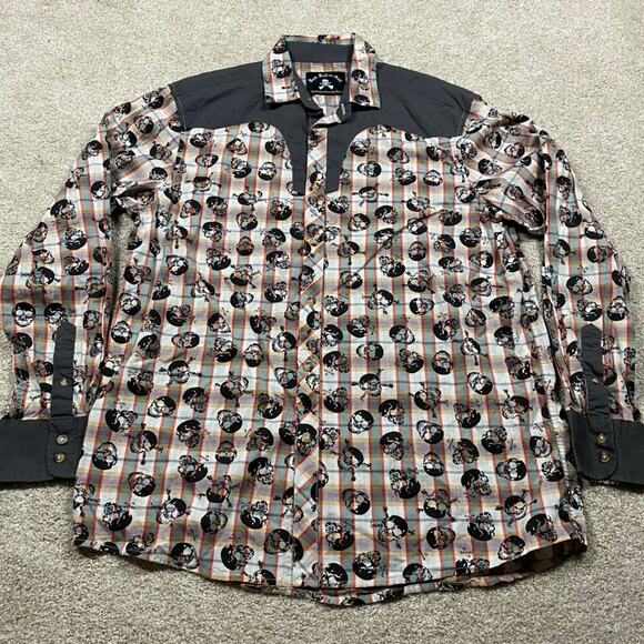 Rock Roll N Soul Shirt Mens L Skulls AOP Lightweight Western Grunge Y2K Biker - Picture 1 of 8